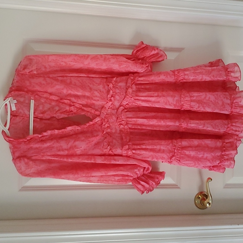 Olivaceous Pink Ruffle Floral Mini Dress Size S